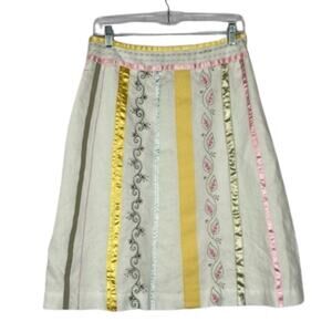 Mercer & Madison white ribbon embroidered skirt bohemian size 10, 100% Linen